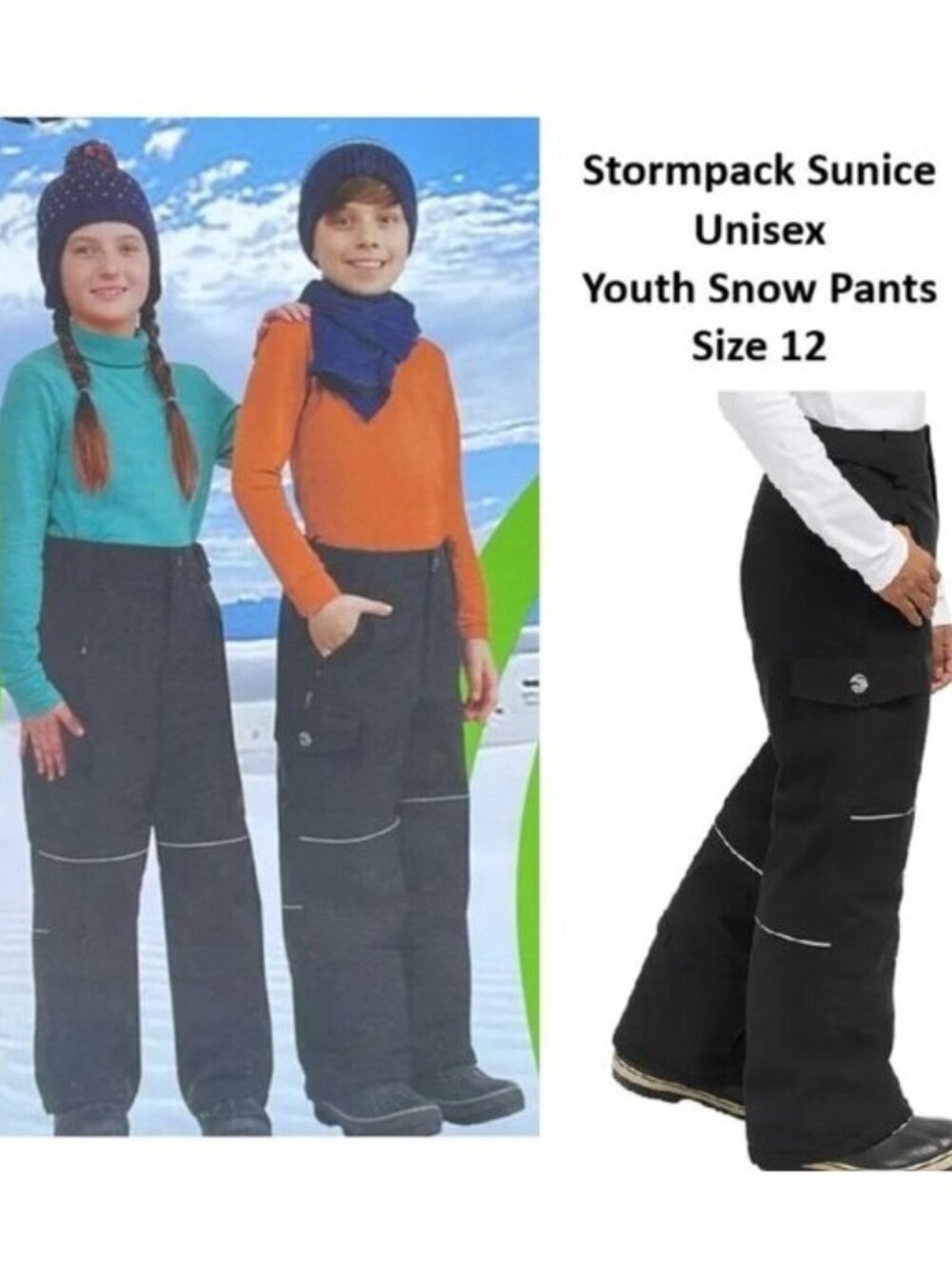 Stormpack Sunice Snow Pants Unisex Youth Black Size 12